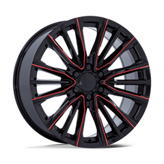 Performance Replicas PR223 22x9 Gloss Black Milled Wheels with Red Tint, 6x139.7, +28 Offset
