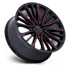 Performance Replicas PR223 22x9 Gloss Black Milled Wheels with Red Tint, 6x139.7, +28 Offset